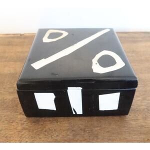 Black Lacquer Cedar Box Bone Inlay Design Decorative Lacquered Trinket Box 5.25"